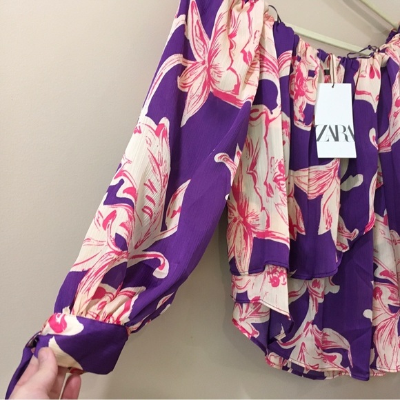 Zara top off shoulder blouse ruffle purple size small new - Picture 10 of 10